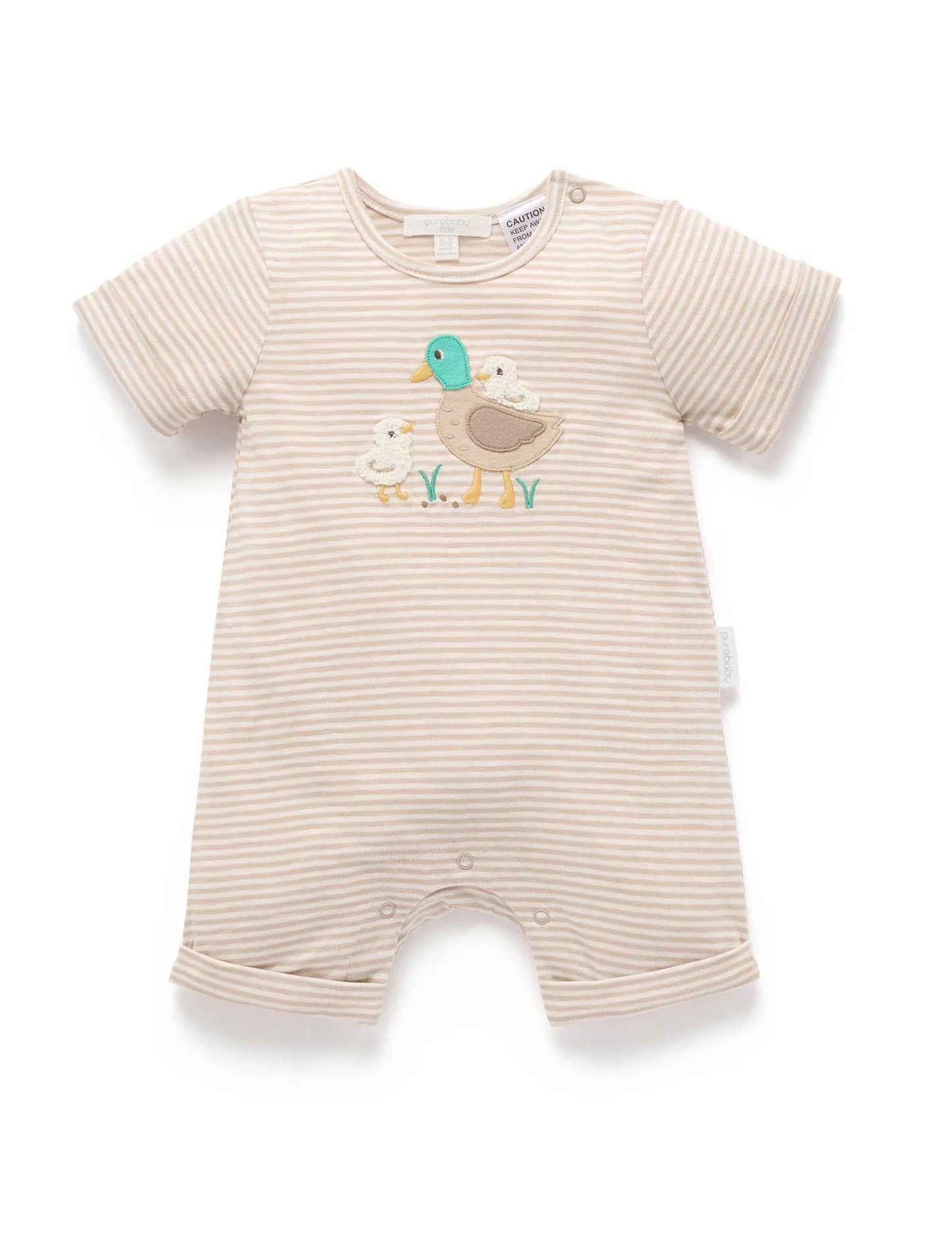 Ducky Short Growsuit - Oatmeal Stripe