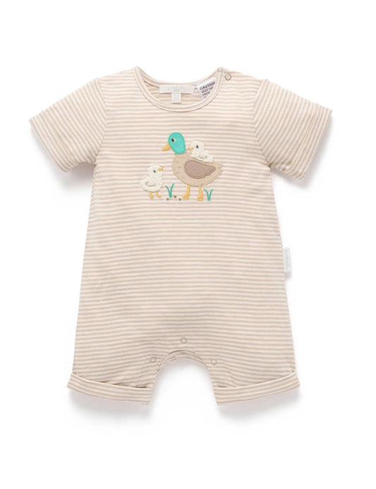 Ducky Short Growsuit - Oatmeal Stripe