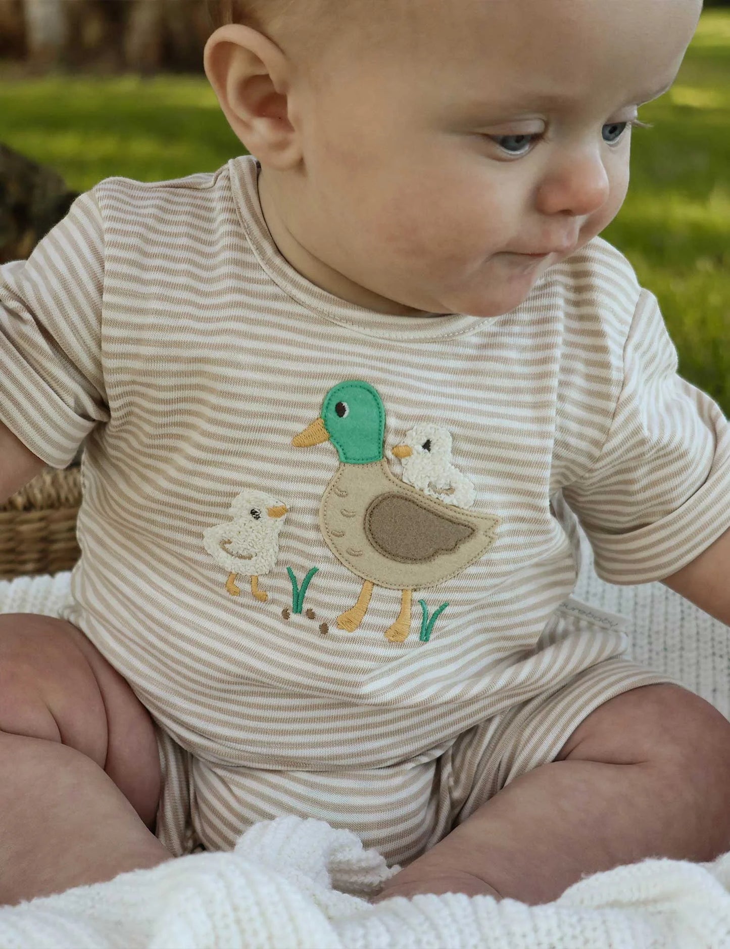 Ducky Short Growsuit - Oatmeal Stripe