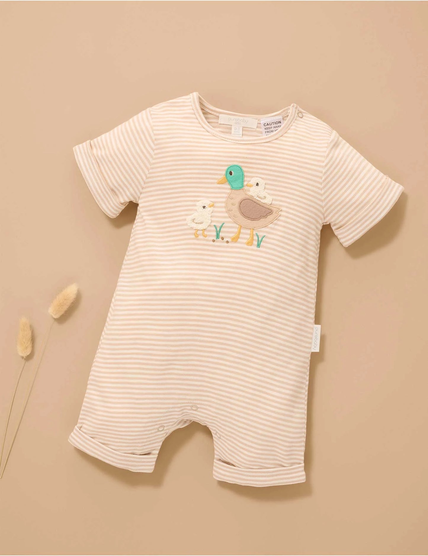 Ducky Short Growsuit - Oatmeal Stripe