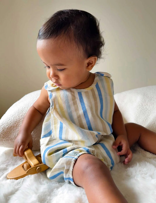 Stripe Linen Blend Romper - Playful Stripe