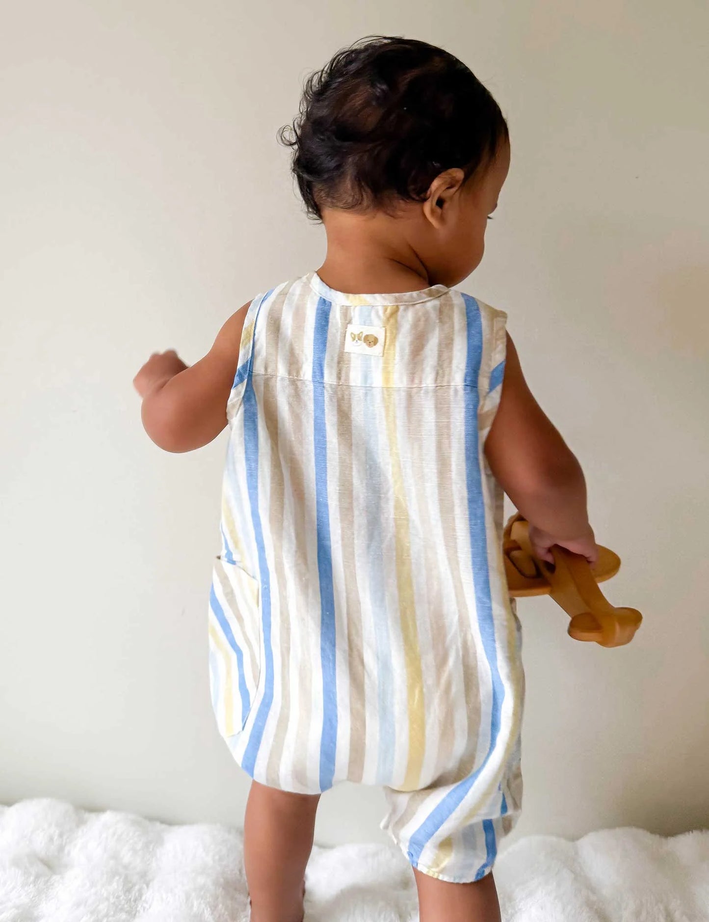 Stripe Linen Blend Romper - Playful Stripe