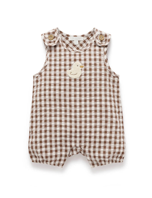 Ducky Gingham Romper - Milk Chocolate
