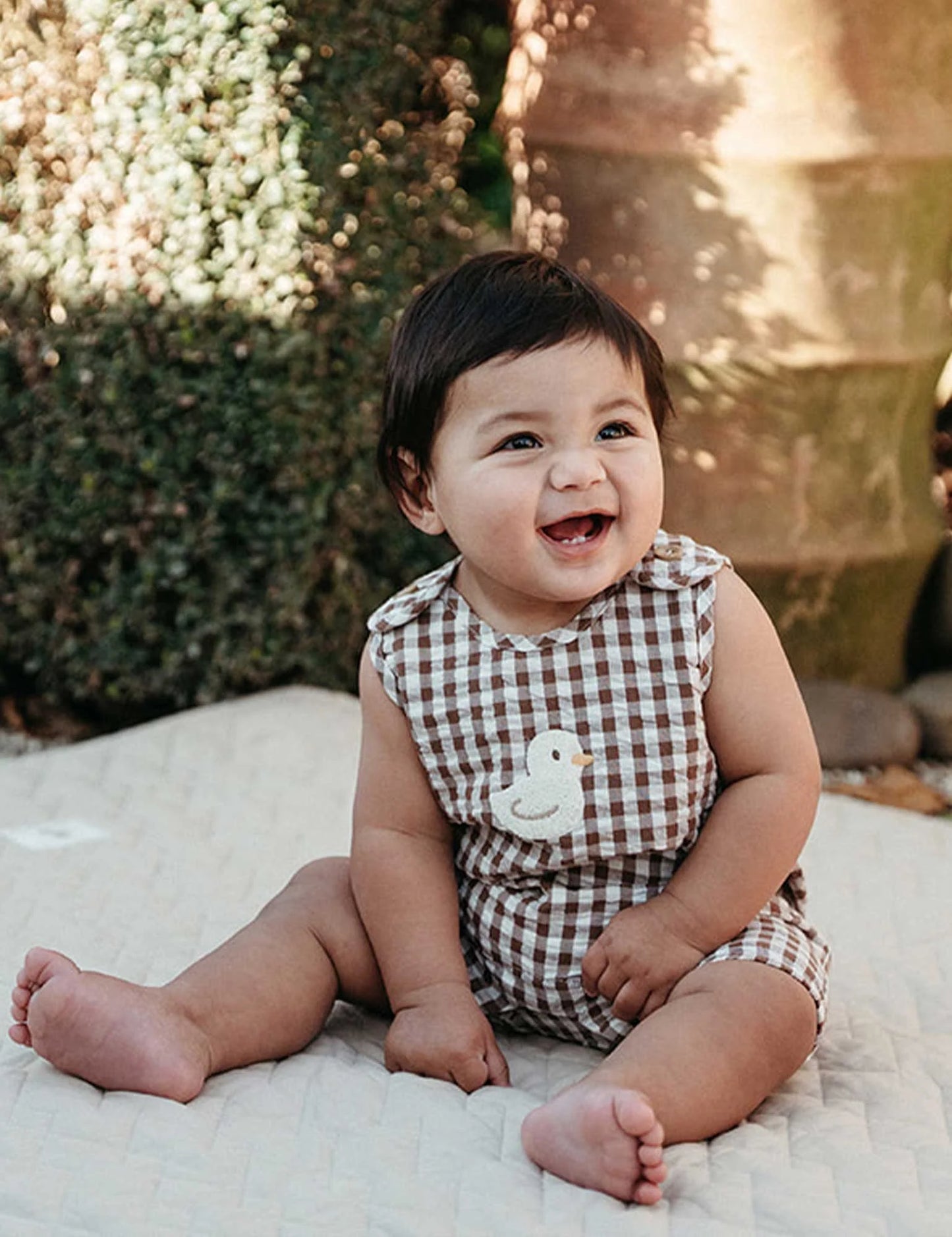 Ducky Gingham Romper - Milk Chocolate
