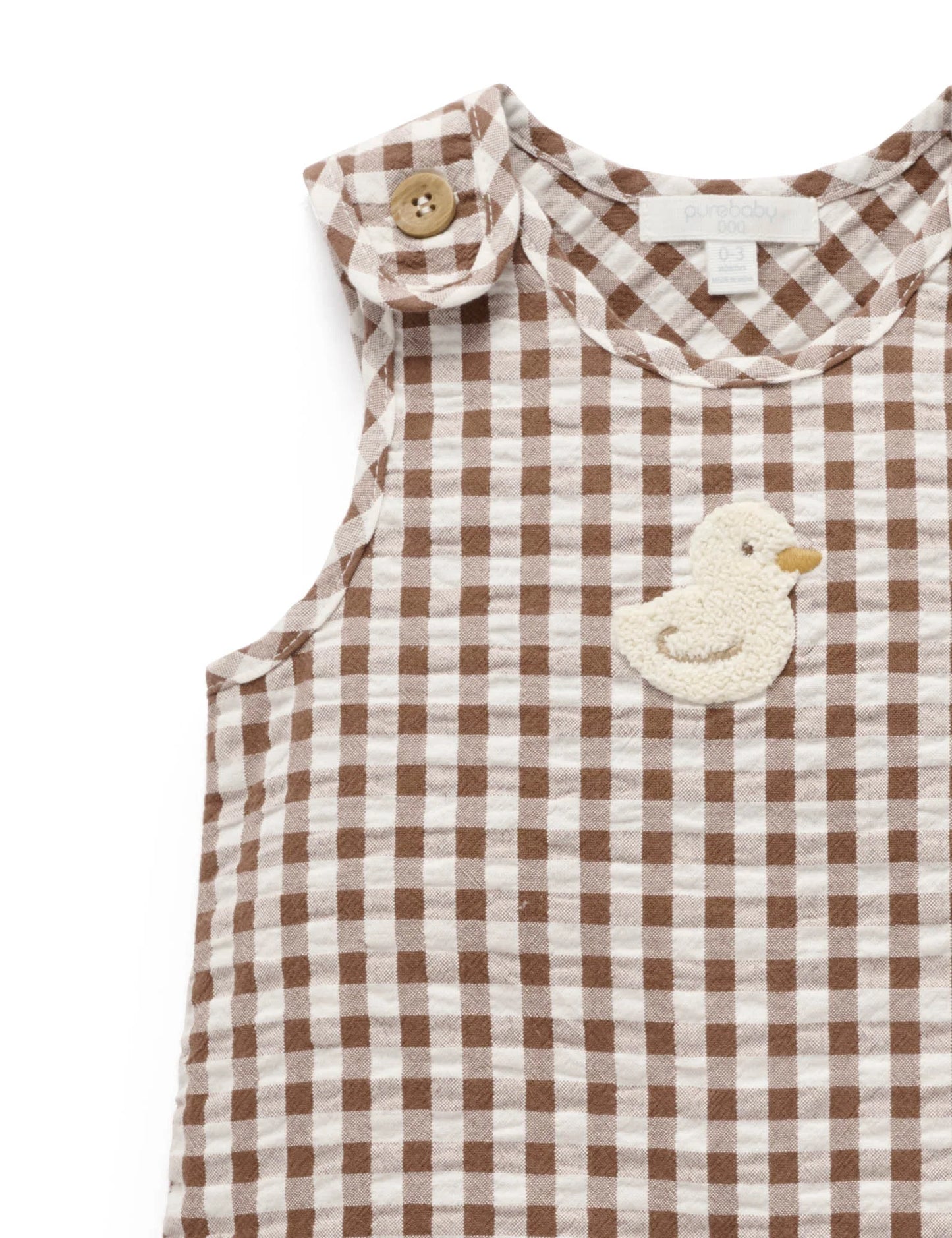 Ducky Gingham Romper - Milk Chocolate