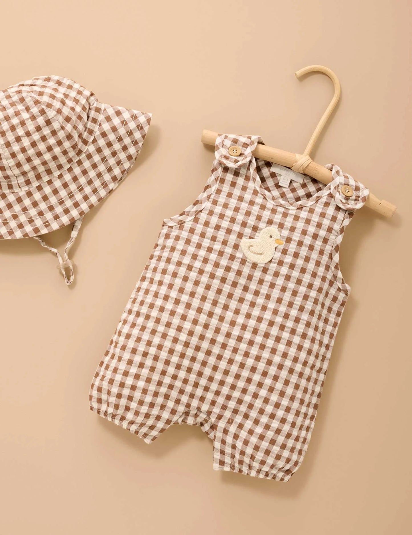 Ducky Gingham Romper - Milk Chocolate