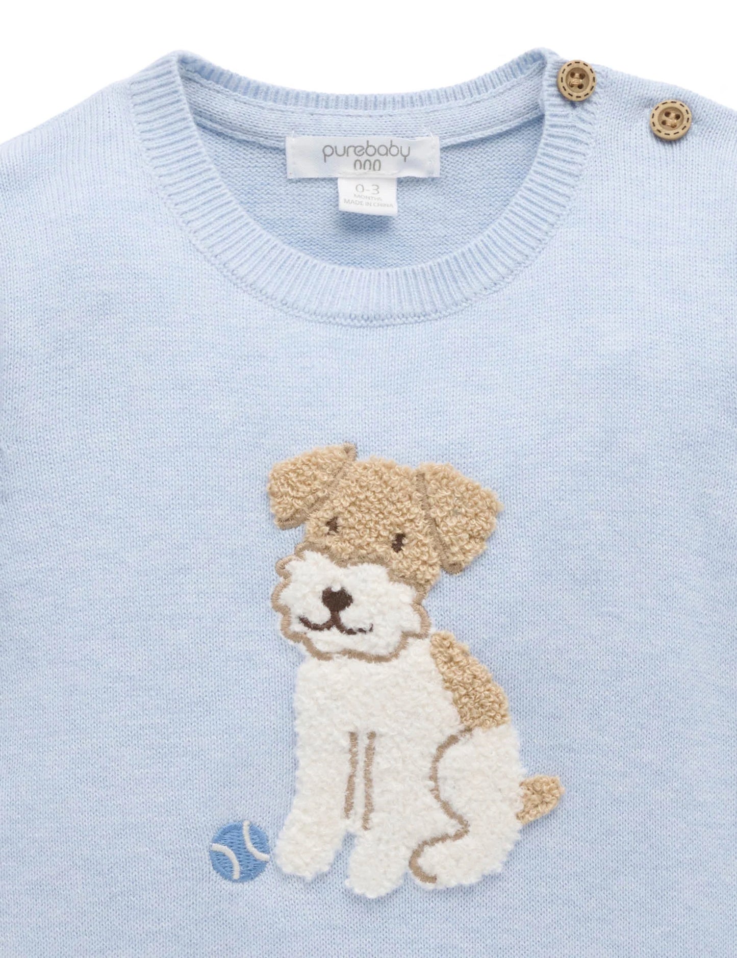 Puppy Embroidered Jumper - Sky