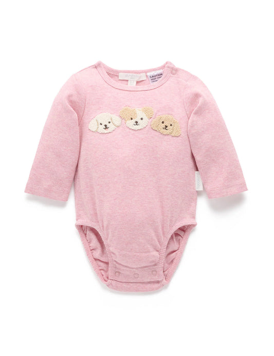 Puppy Applique Bodysuit - Petunia Melange