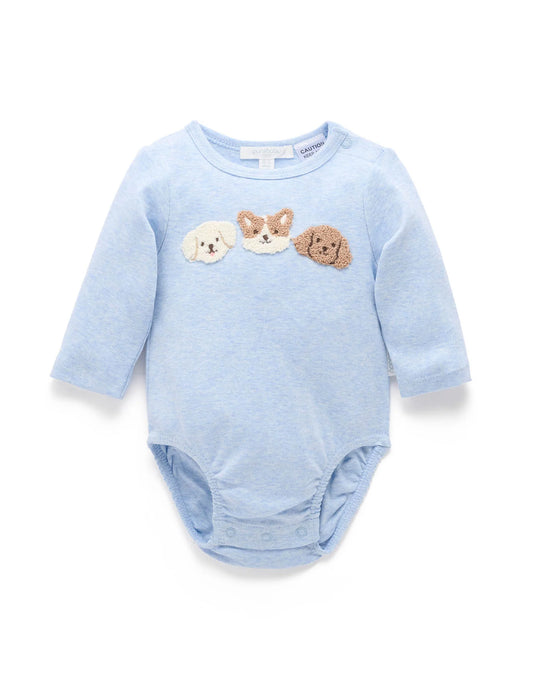 Puppy Applique Bodysuit - Sky Melange