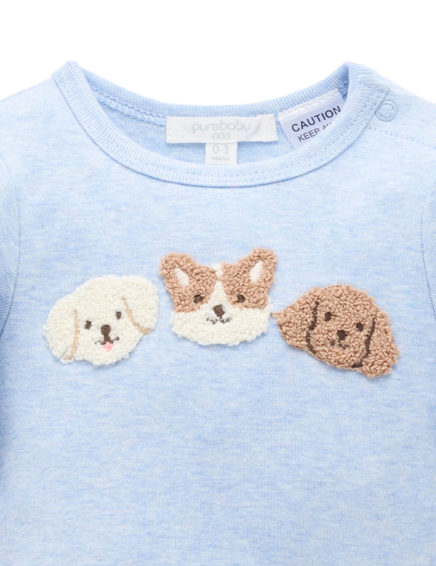Puppy Applique Bodysuit - Sky Melange