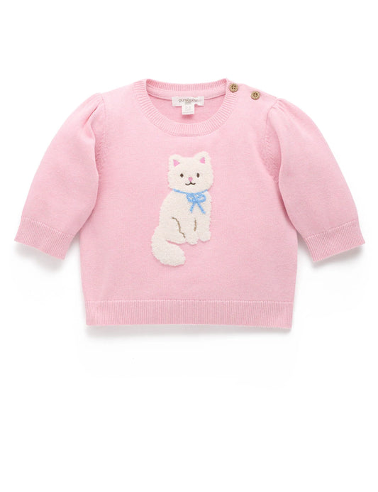 Kitten Embroidered Jumper - Petunia Melange