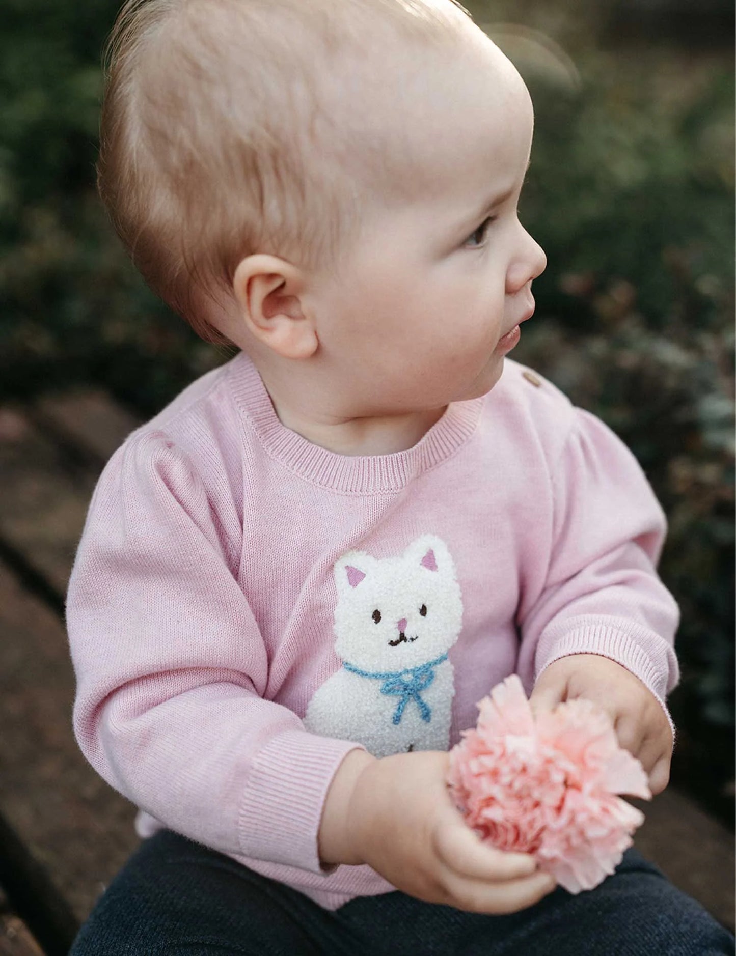 Kitten Embroidered Jumper - Petunia Melange