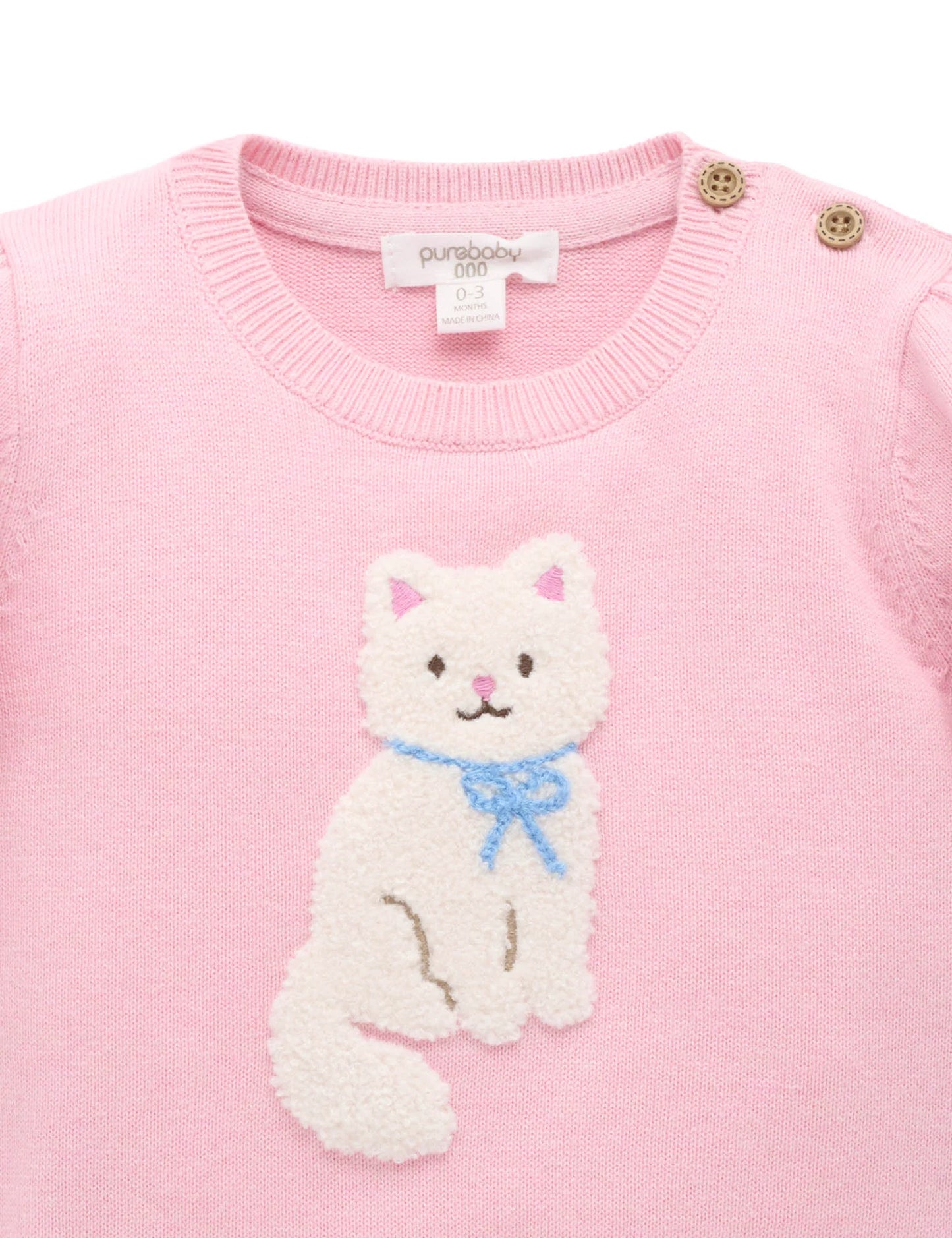 Kitten Embroidered Jumper - Petunia Melange
