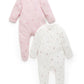 Purebaby 2 Pk Zip Growsuit - Pale Pink Blossom