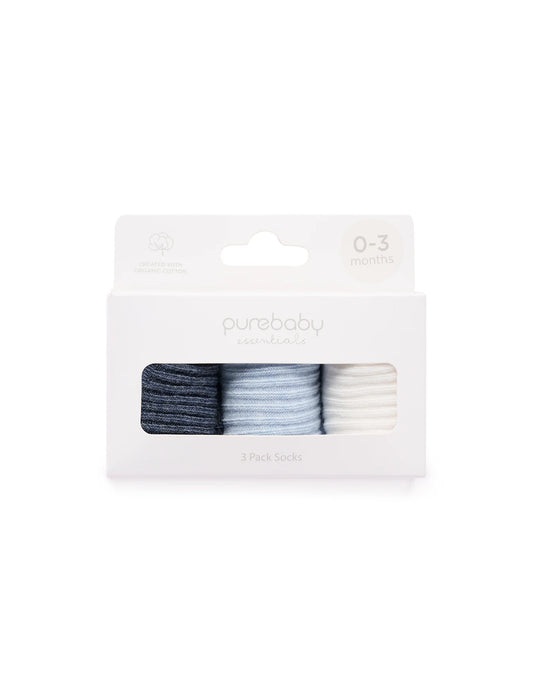 3 Pack Rib Socks - Blue