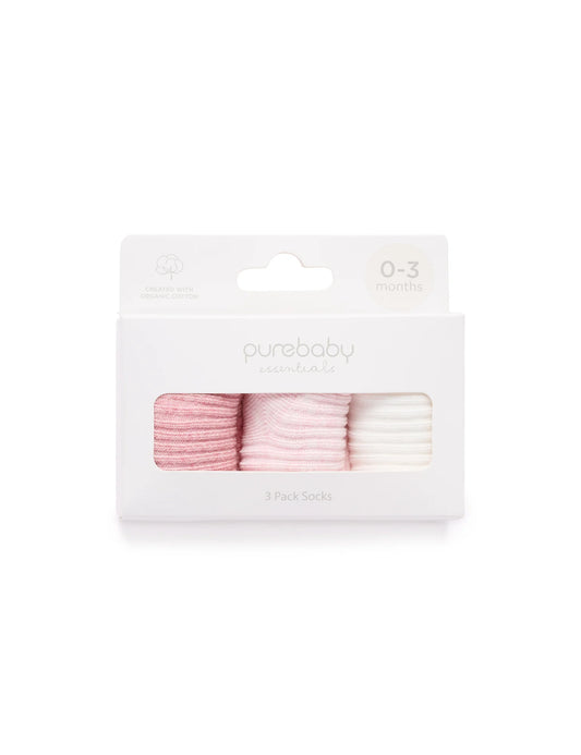 3 Pack Rib Socks - Pink