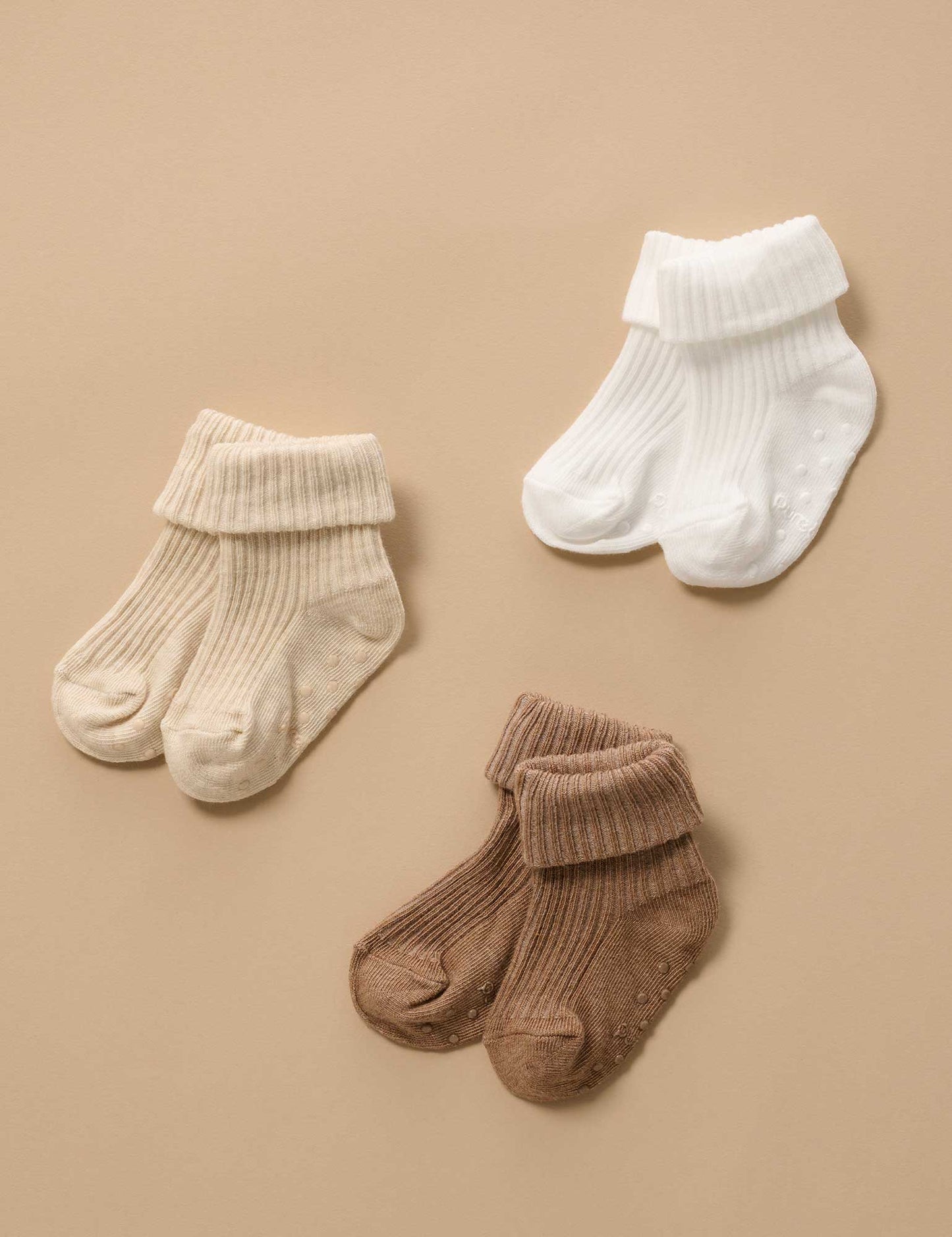 3 Pack Rib Socks - Wheat