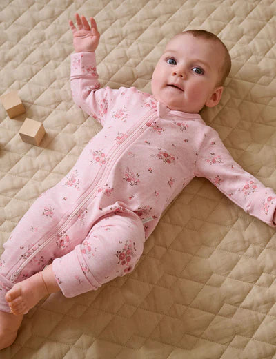 Purebaby Essential L/S Zip Growsuit - Pink Floral