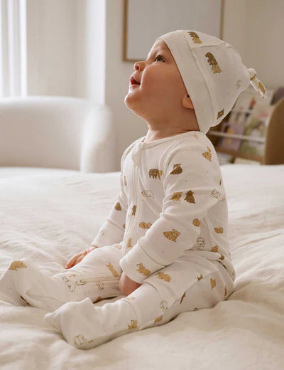 Purebaby Essential L/S Zip Growsuit - Little Bear