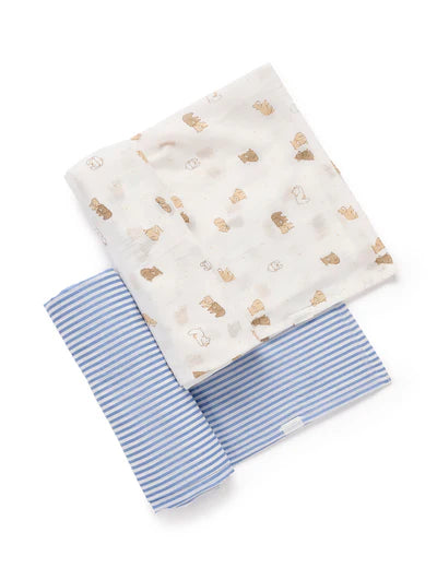 Purebaby Essential 2Pk Muslin Wrap - Little Bear