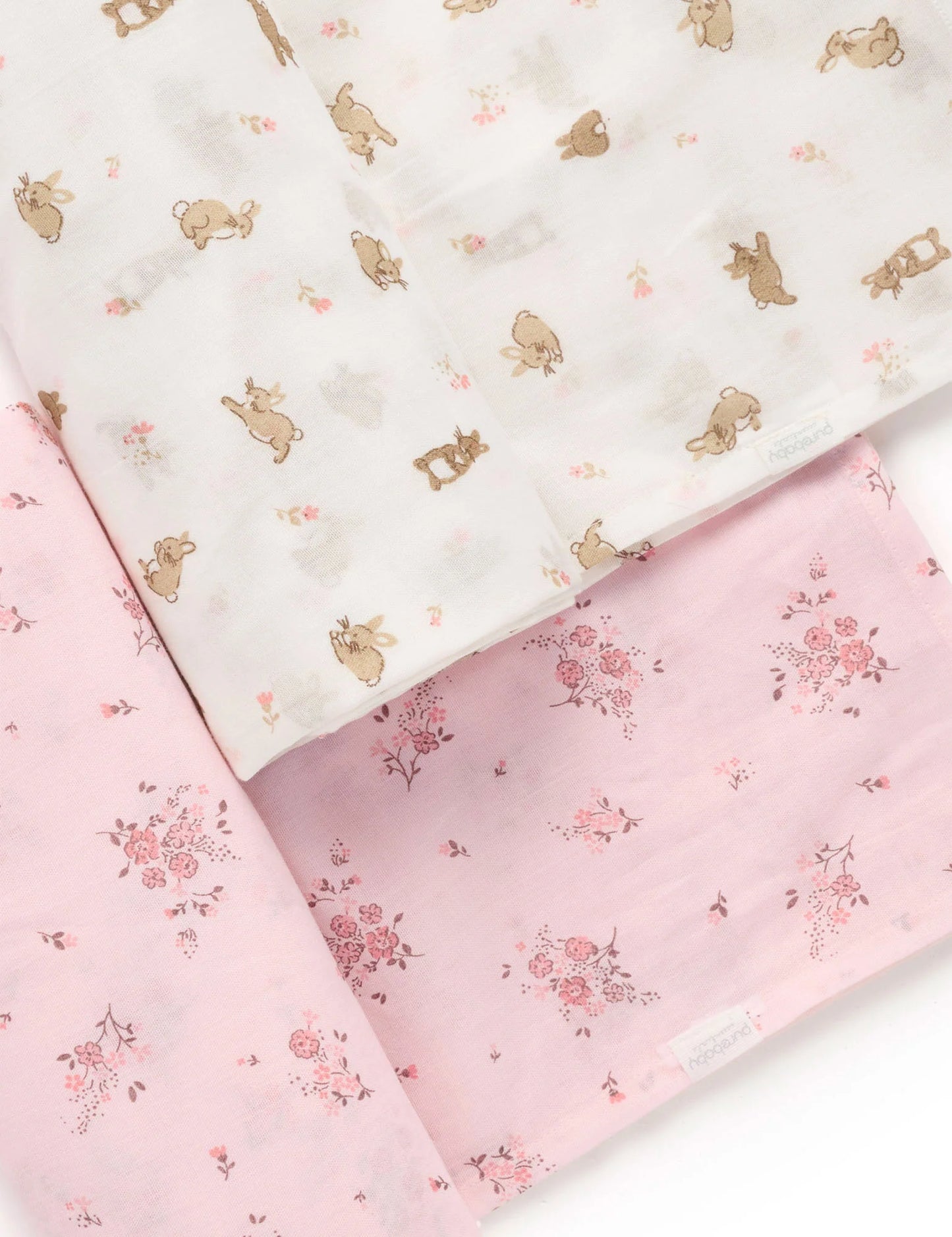 Purebaby Essential 2Pk Muslin Wrap - Little Bunny