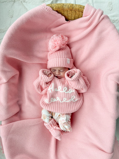 'Hello World' Chunky Knit Jumper - Peony