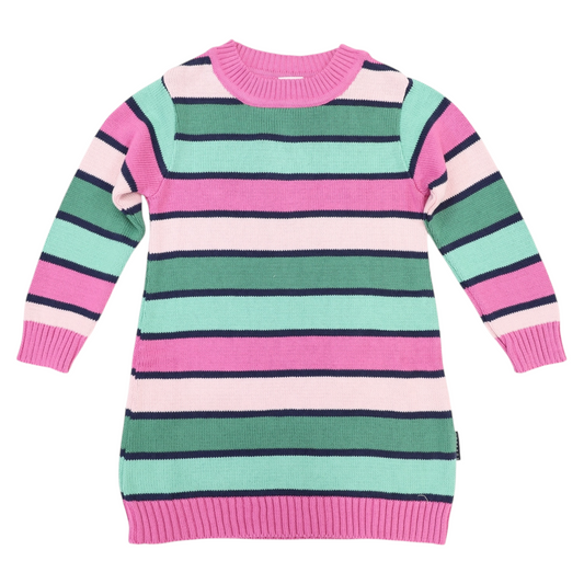 A-Line Striped Knit Dress - Green