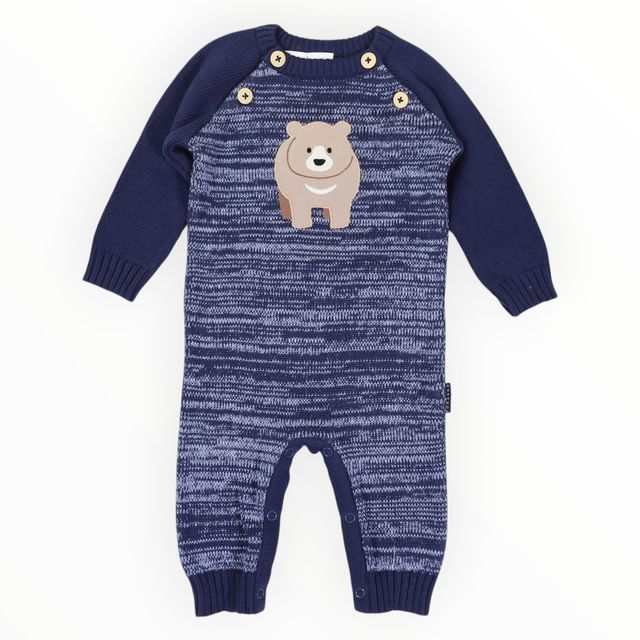 Bear Fleck Knit Romper - Blue