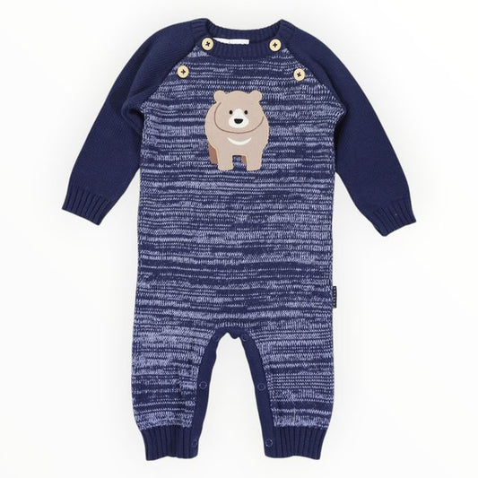 Bear Fleck Knit Romper - Blue