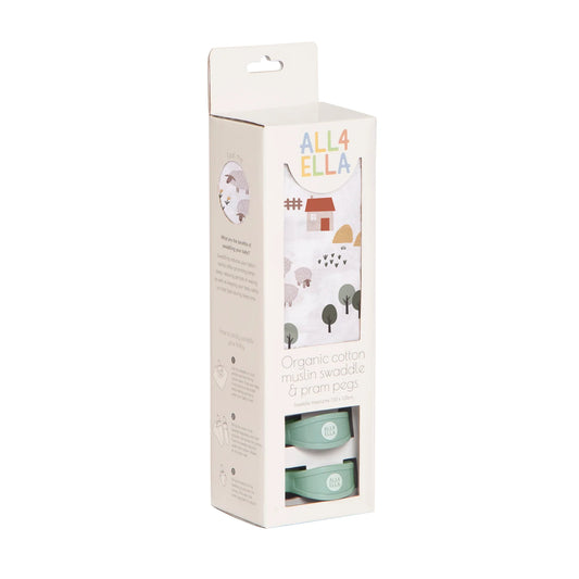Muslin & 2 Pram Peg Gift Set - Country Farm