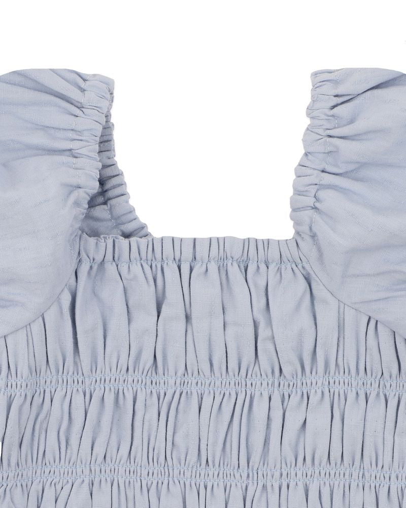 Piccolina Shirred Balloon Top - Baby Blue