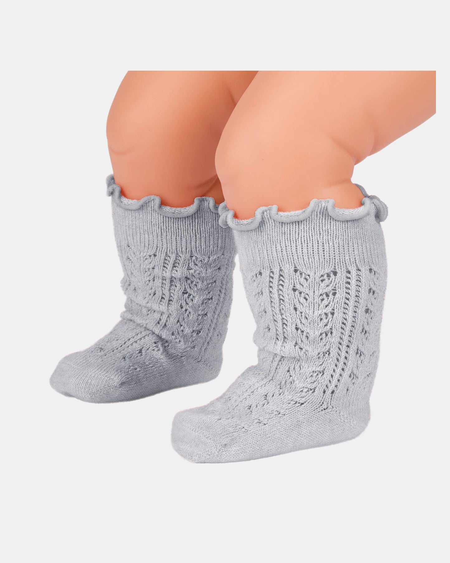 Toshi Organic Socks Knee Frilly Lace - Fog