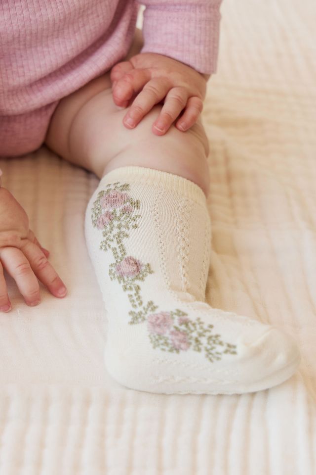 Tasha Floral Jacquard Socks - Egret