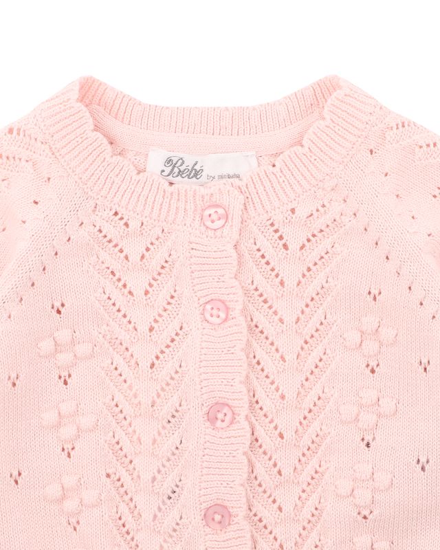 Girl Pointelle Cardigan - Pale Pink