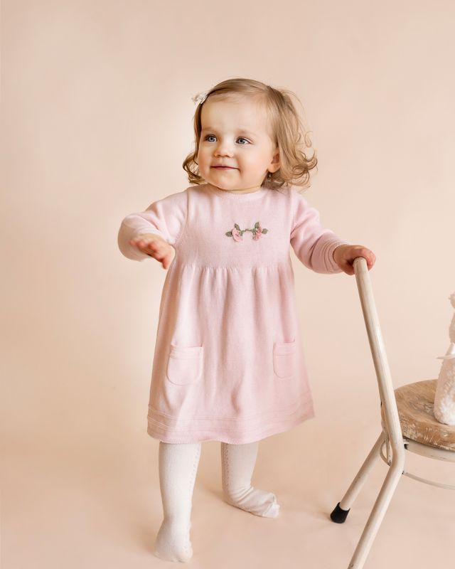 Charlie Hand Emb Knit  Dress - Pale Pink