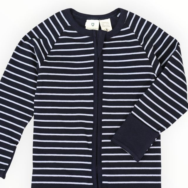 Striped Zip cotton Romper - Blue
