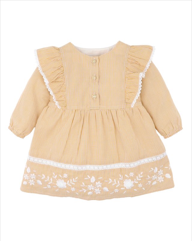 Winnie Emb. Gingham Dress - Mustard Check