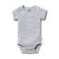 Organic Stripe Rib S/S Bodysuit - Rain Drop