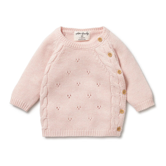 Knitted Pointelle Kimono Cardigan - Pink