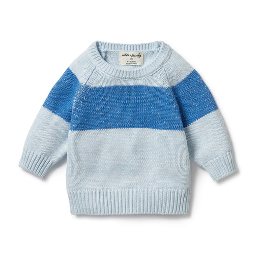 Knitted Stripe Jumper - Blue Fleck