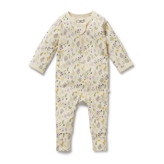 Organic Zipsuit w Feet - Bella Floral