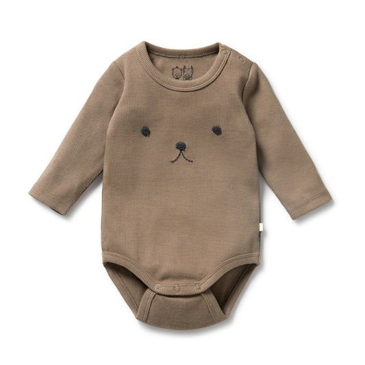Walnut Organic Rib Long Sleeved Bodysuit