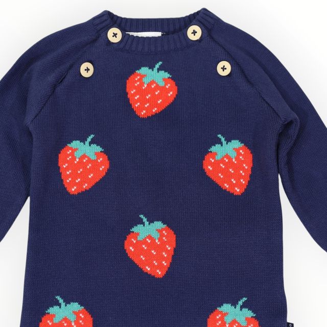 Strawberry Knit Romper - Navy