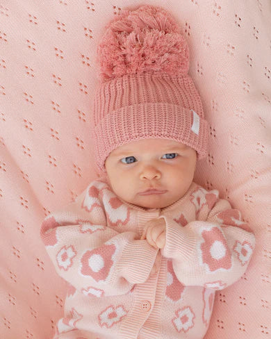 Knitted Pom Beanie - Strawberry