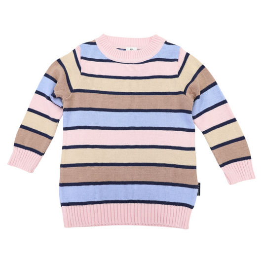Long Stripe Knit Sweater - Blue