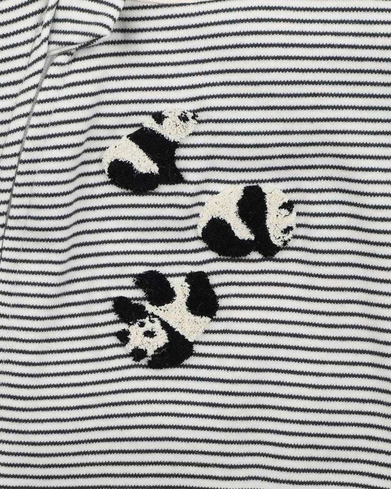 Angus Panda Stripe Zip Onesie - Charcoal Stripe