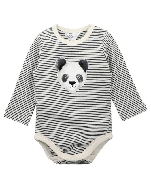 Angus Panda Bodysuit - Charcoal Stripe