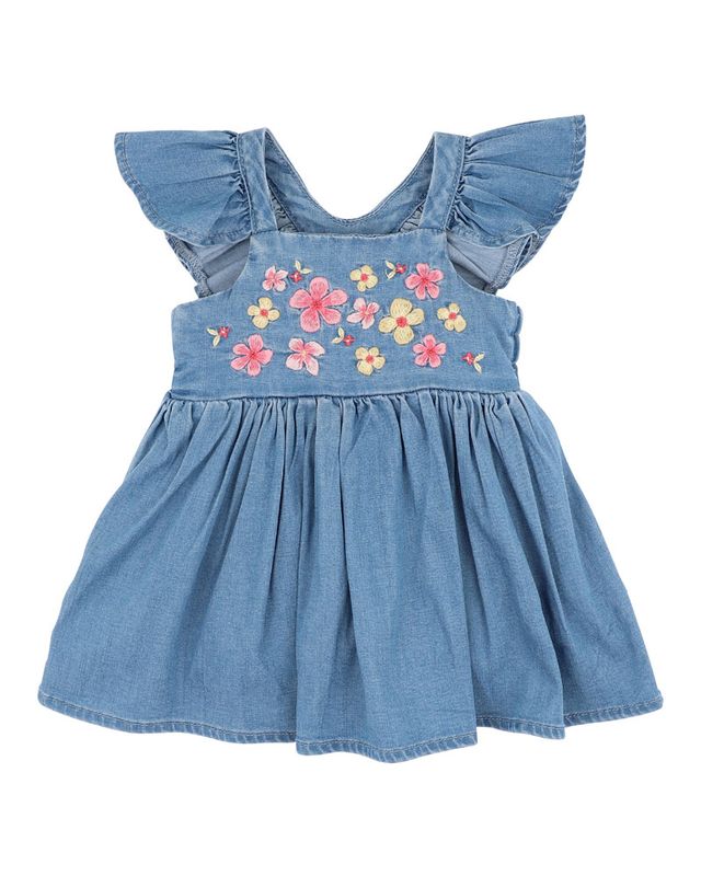 Grow Wild Embroidered Dress - Mid Indigo Blue