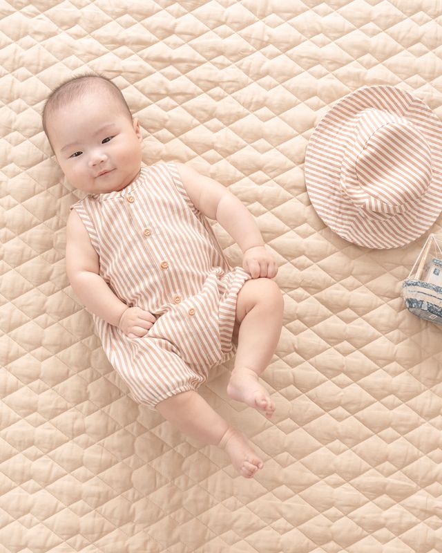 Brady Woven Romper - Caramel Stripe