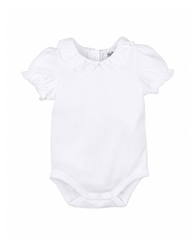 Girls Lace Collar S/S Bodysuit- Cloud